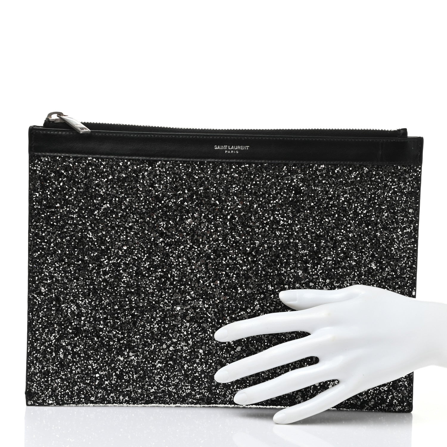 Saint Laurent Calfskin Glitter Zipped Tablet Holder Black 2 of 6