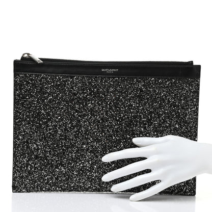 Saint Laurent Calfskin Glitter Zipped Tablet Holder Black 2 of 6