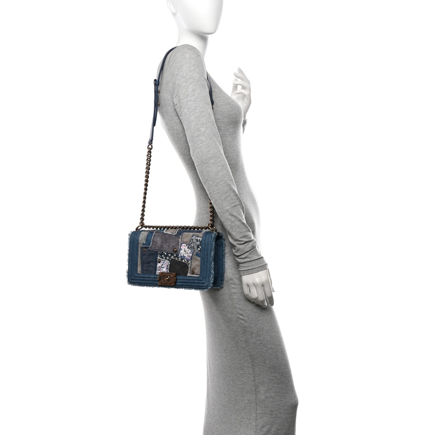 Denim Patchwork Medium Boy Flap Blue