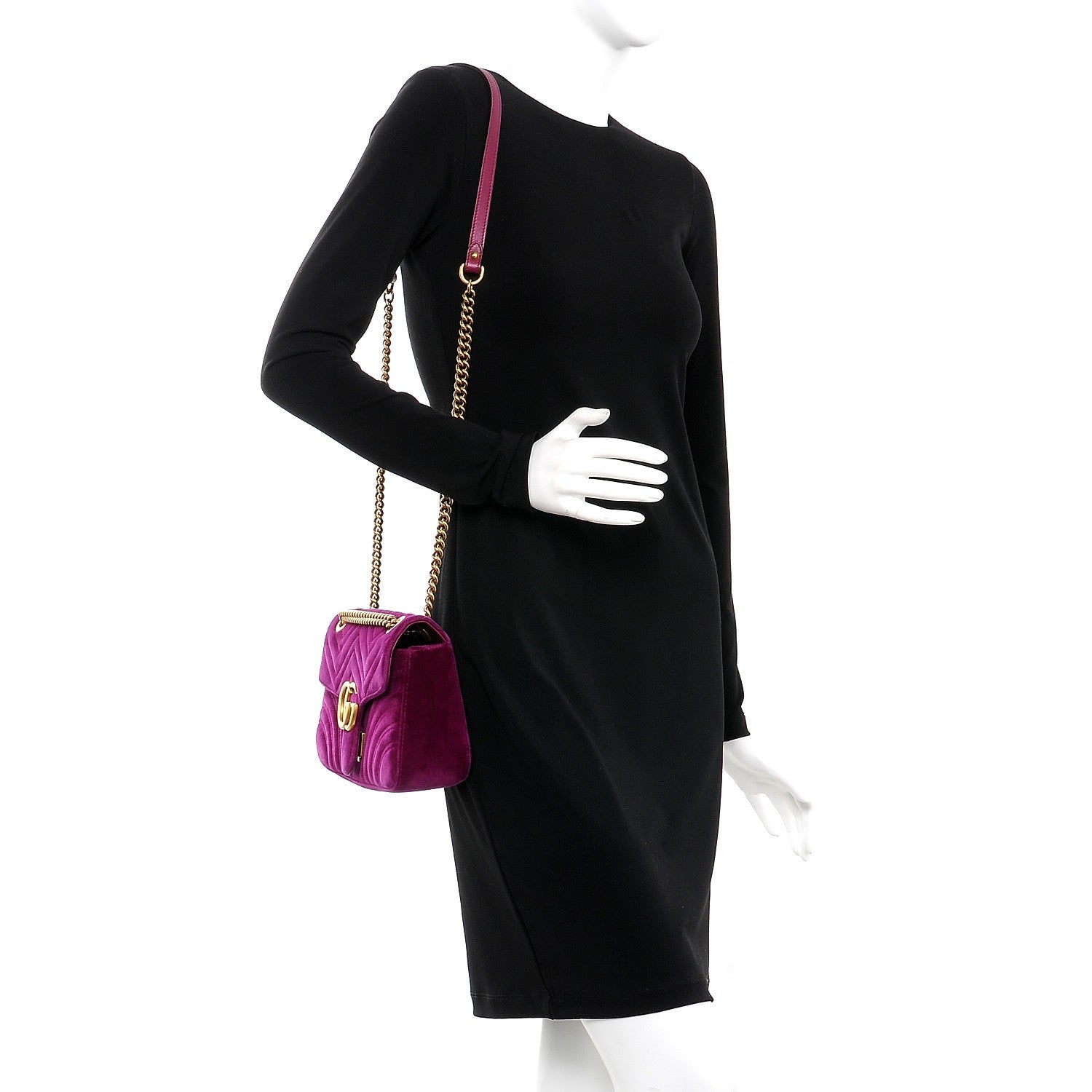 Gucci Velvet Matelasse Small GG Marmont Shoulder Bag Fuchsia Violet Cyclamen 2 of 7