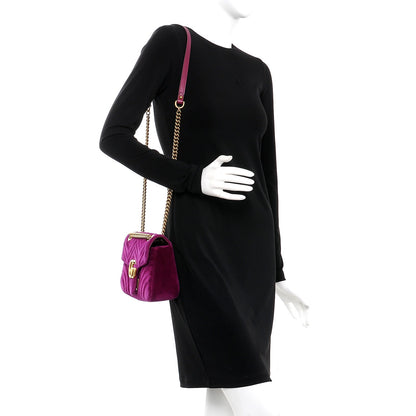 Gucci Velvet Matelasse Small GG Marmont Shoulder Bag Fuchsia Violet Cyclamen 2 of 7