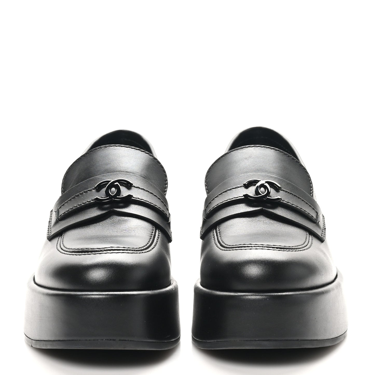 Calfskin CC Platform Loafers 37 Black