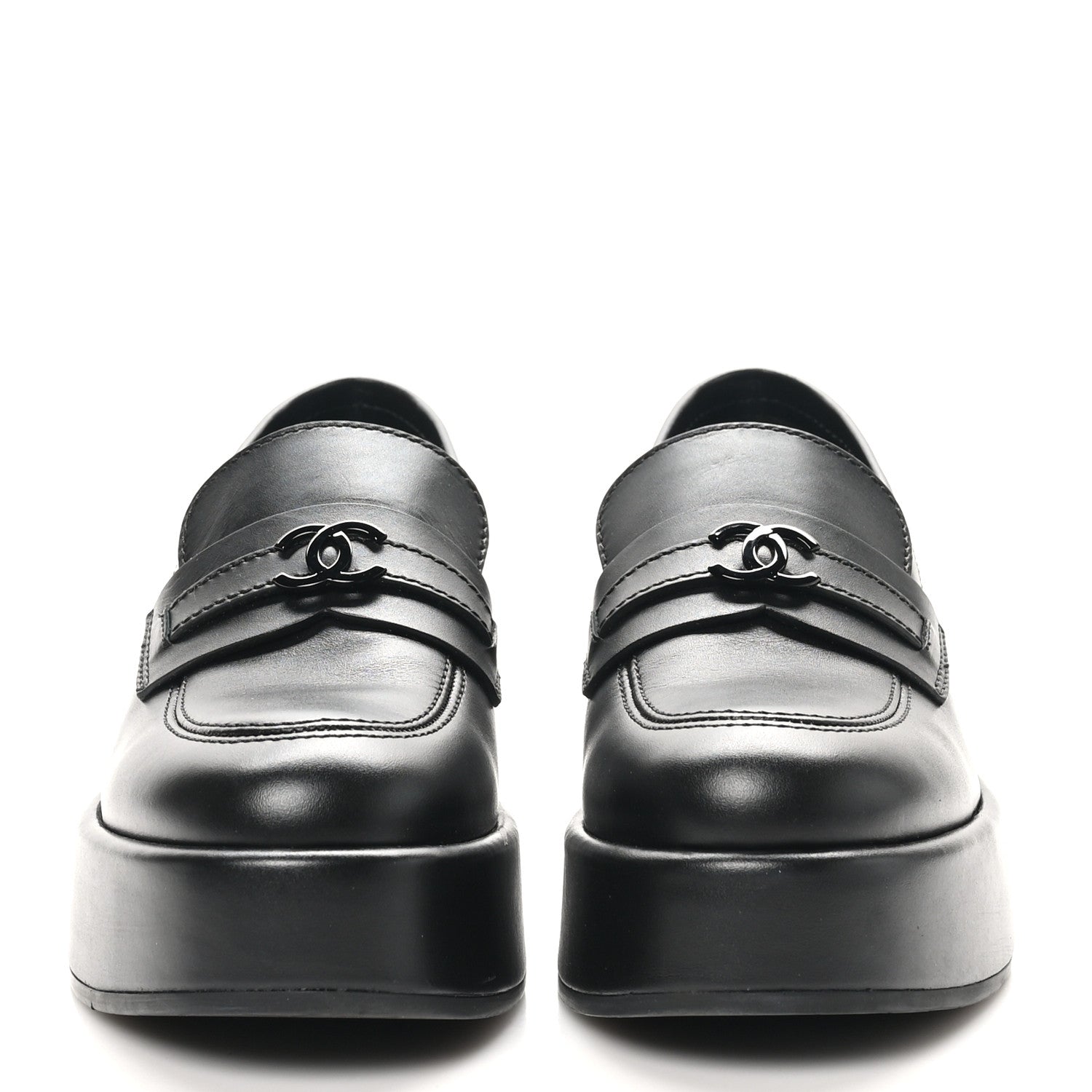Chanel Calfskin CC Platform Loafers 37 Black 3 of 10