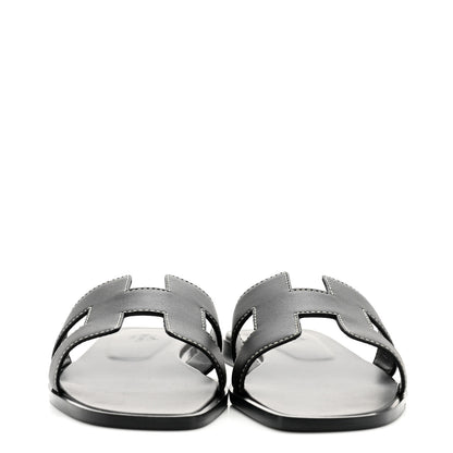 Hermes Box Calfskin Oran Sandals 37 Black 2 of 9