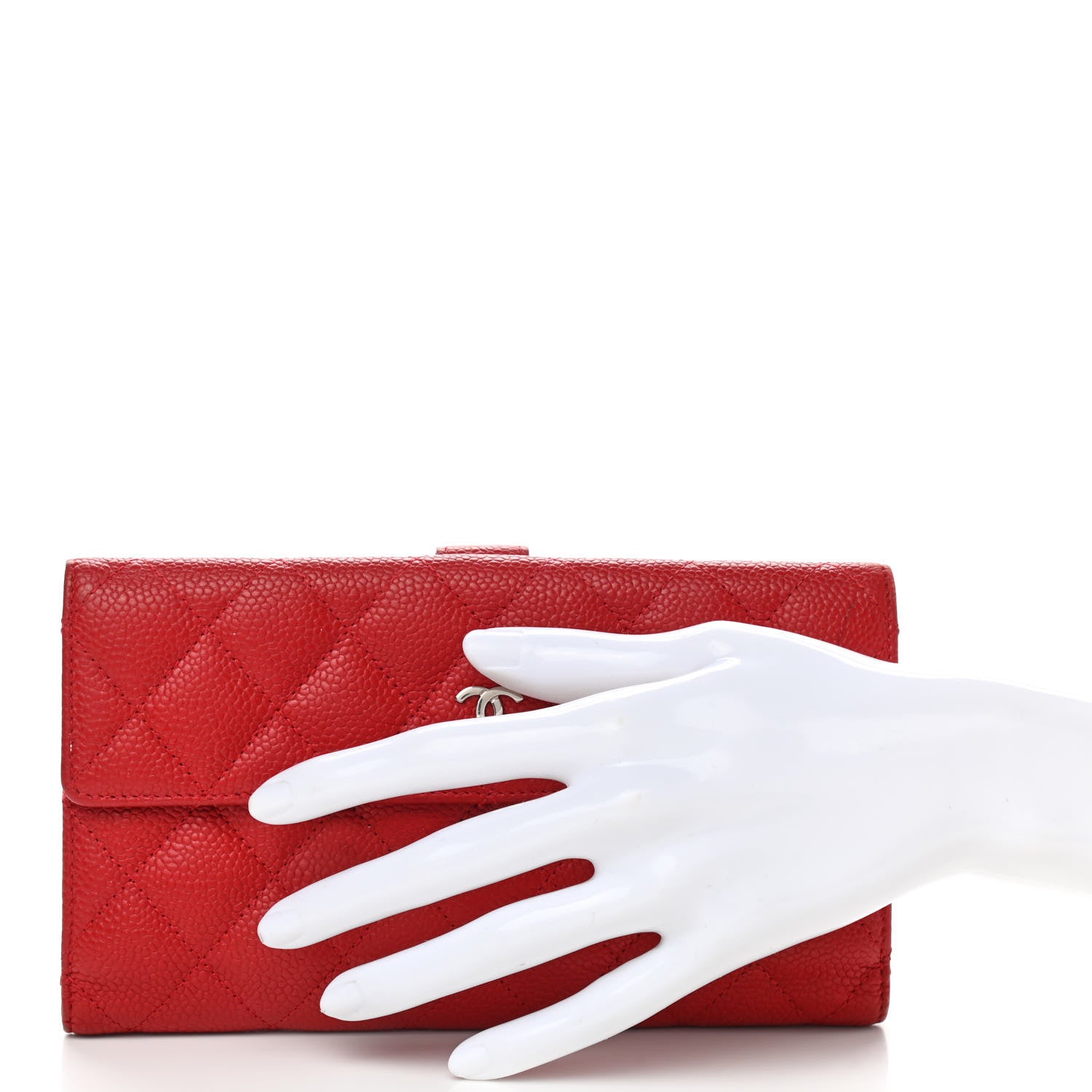 Chanel Caviar Quilted CC Long Double Wallet Red 2 of 14