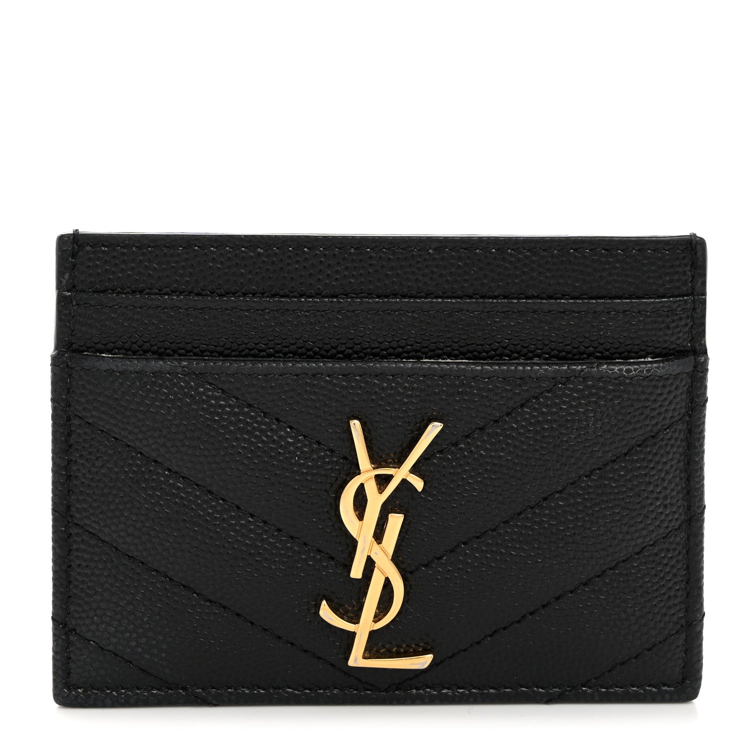 Saint Laurent Grain De Poudre Matelasse Chevron Monogram Credit Card Case Black 1 of 7