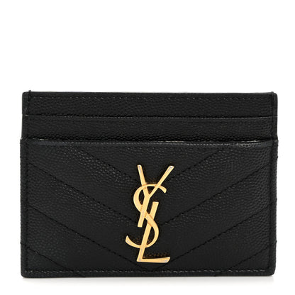 Saint Laurent Grain De Poudre Matelasse Chevron Monogram Credit Card Case Black 1 of 7