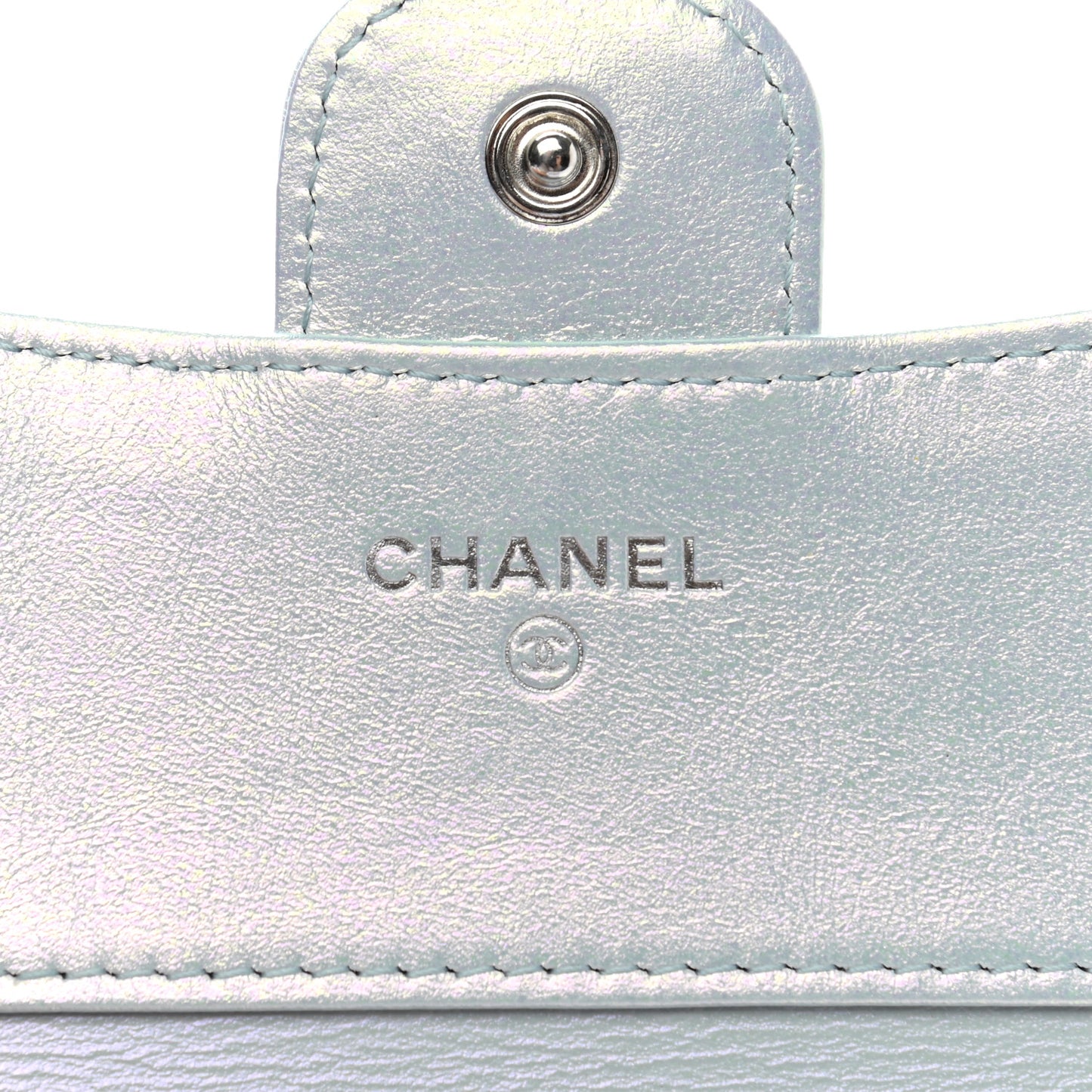 Iridescent Calfskin Quilted Compact Flap Wallet Light Blue