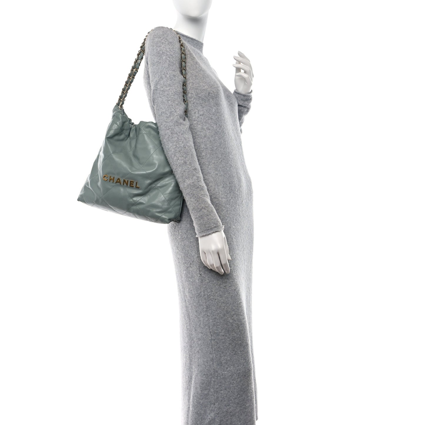 Shiny Calfskin Quilted Small Chanel 22 Grey
