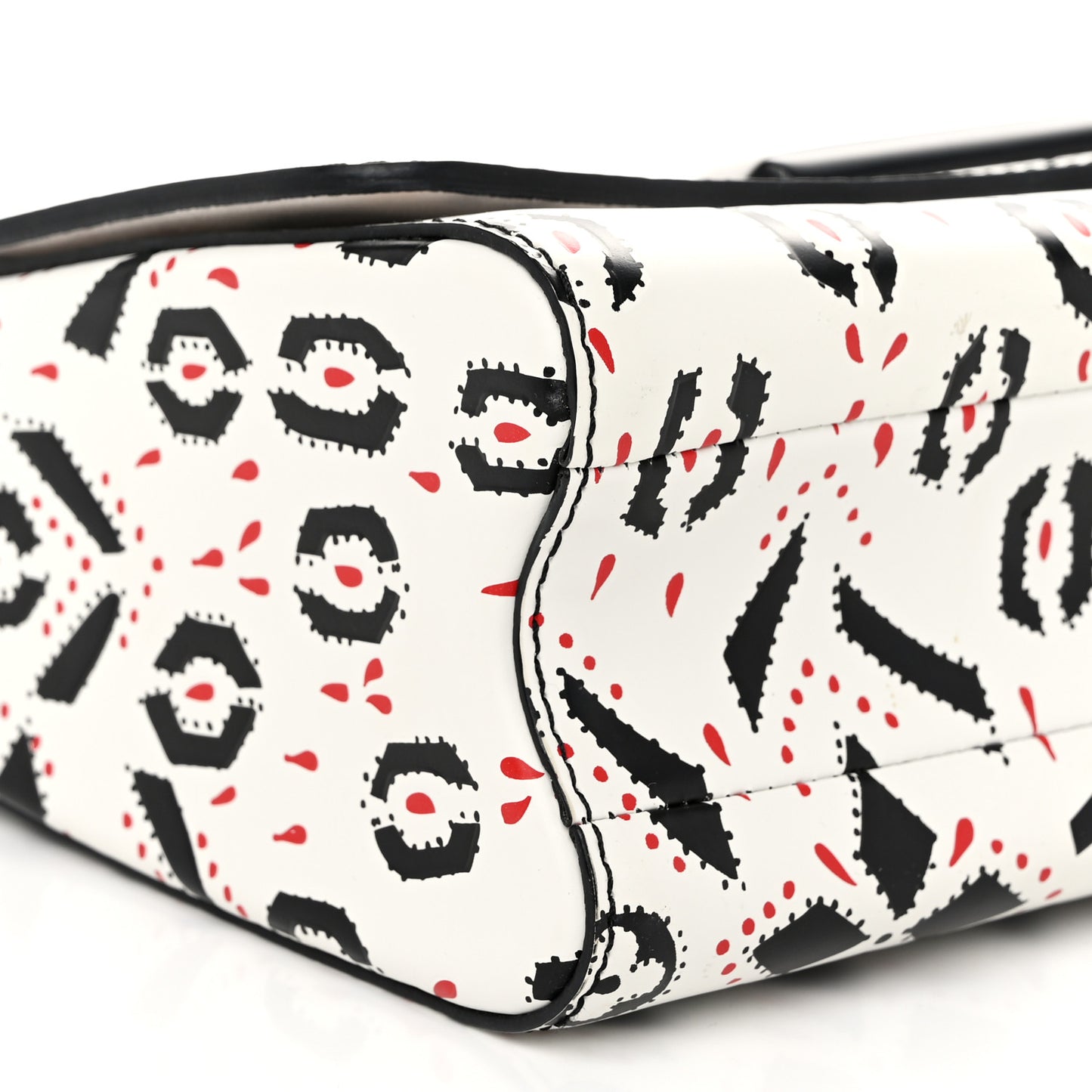 Calfskin Graphic Print Twist Shoulder Bag MM White Black