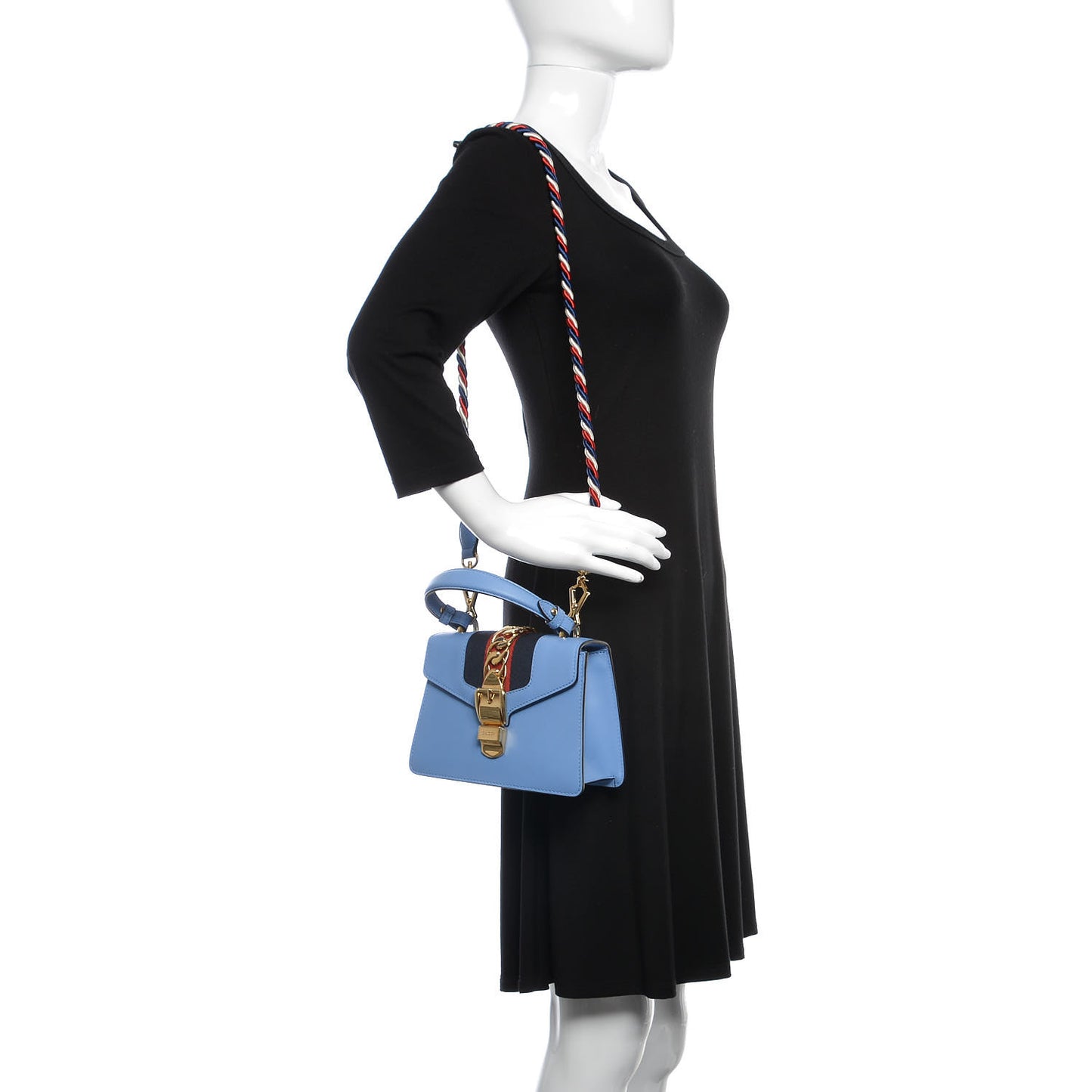 Vitello Fontanella Web Mini Sylvie Top Handle Bag Clear Sky Blue