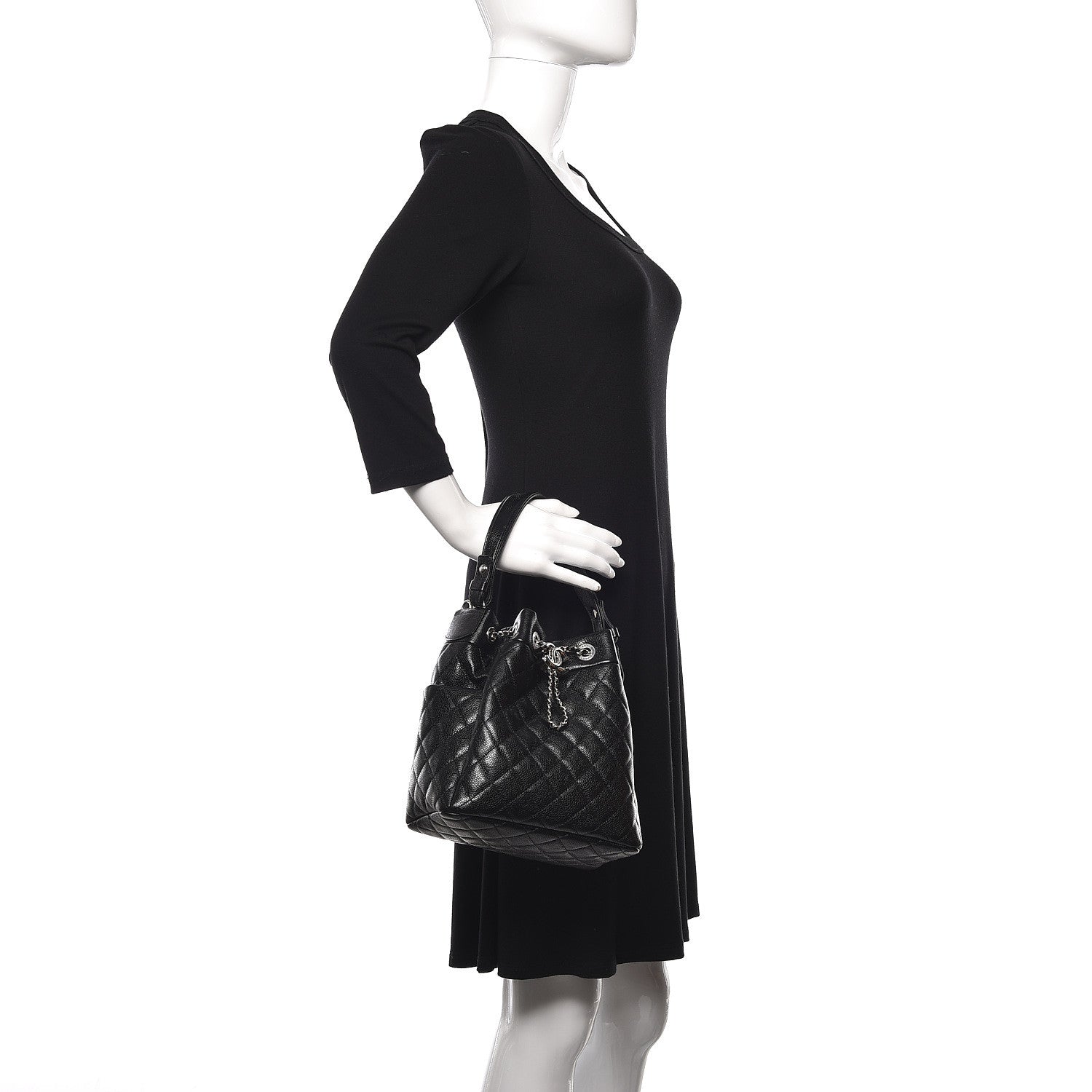 Chanel Caviar Quilted Small Chain Bucket Bag Black 2 of 11