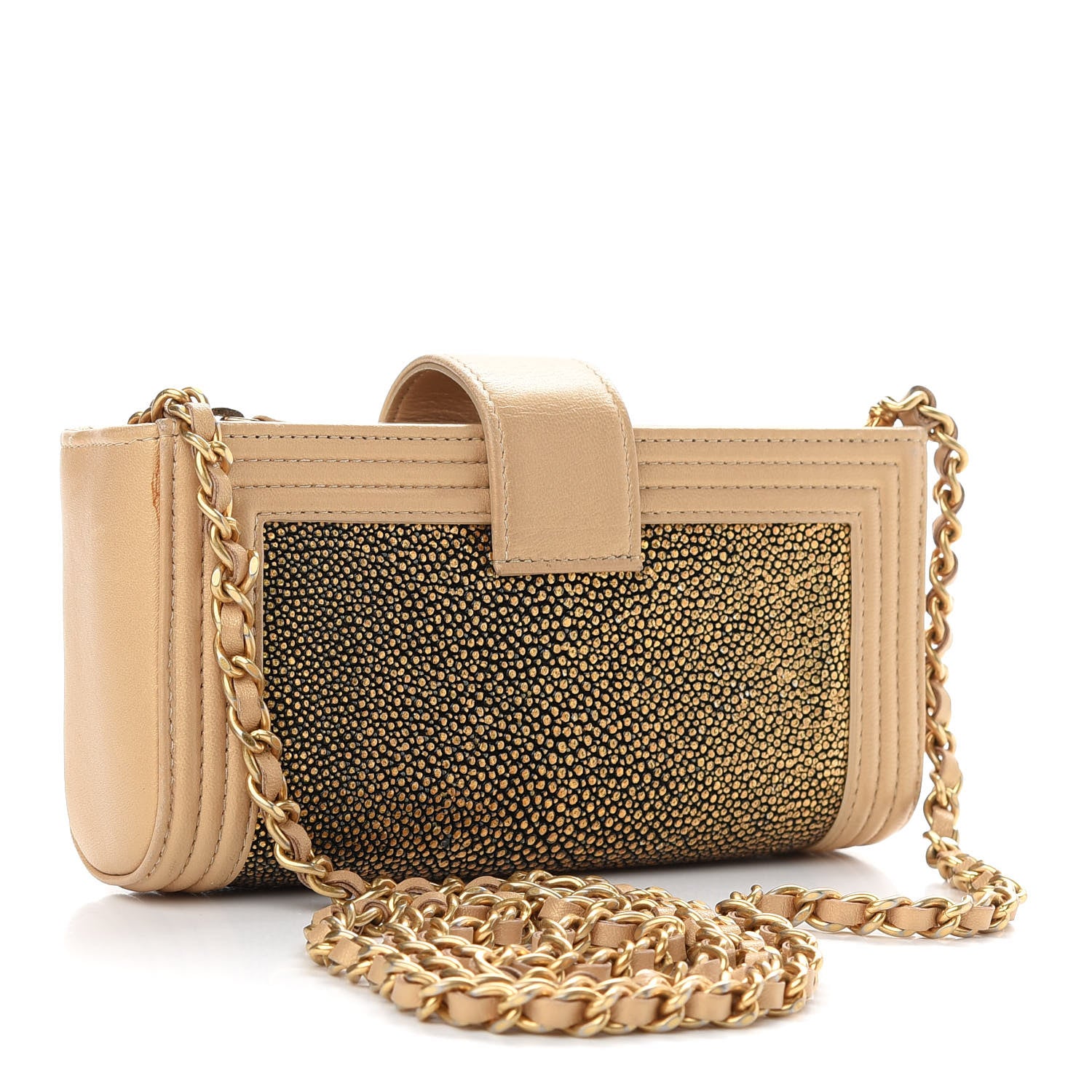 Chanel Metallic Galuchat Stingray Lambskin Mini Clutch With Removable Chain Gold 2 of 11