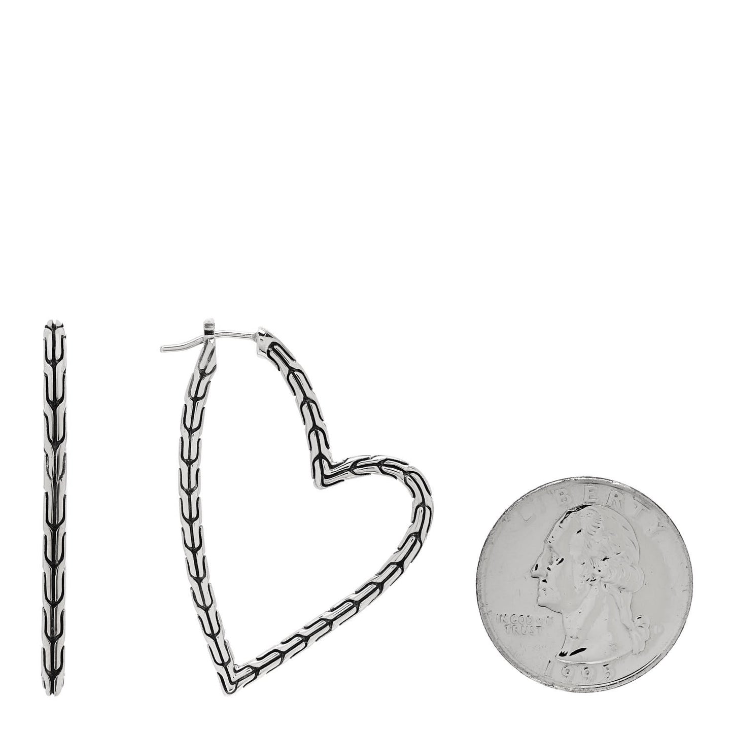 Sterling Silver Classic Chain Manah Heart Hoop Earrings