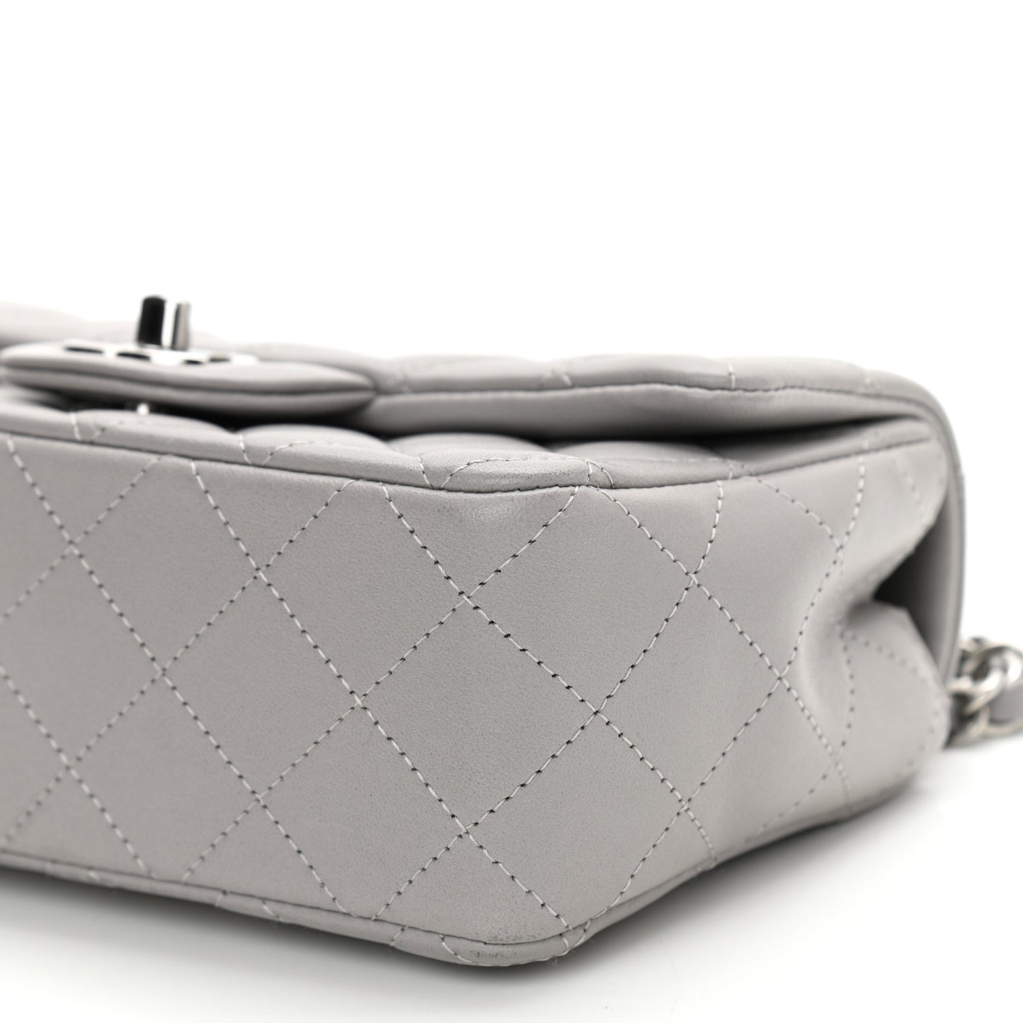 Lambskin Quilted Mini Rectangular Flap Grey