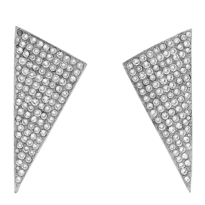 Saint Laurent Crystal Enamel Triangle Clip On Earrings Silver 1 of 5