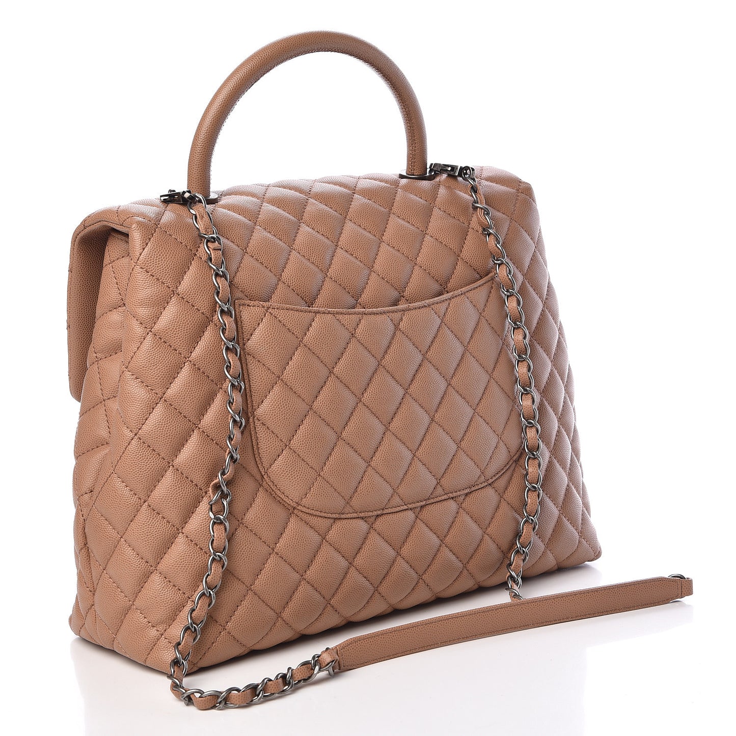 Caviar Quilted Large Coco Handle Flap Beige