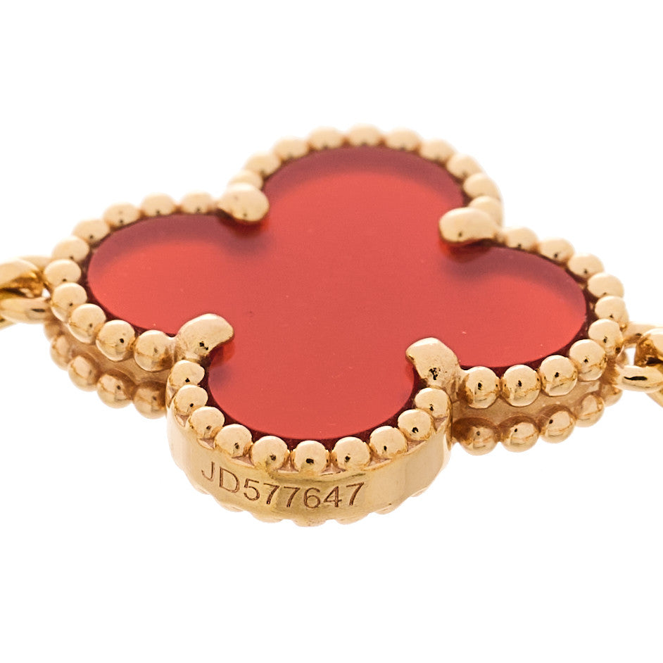 Van Cleef & Arpels 18K Rose Gold Carnelian 5 Motifs Guilloche Vintage Alhambra Bracelet 4 of 5