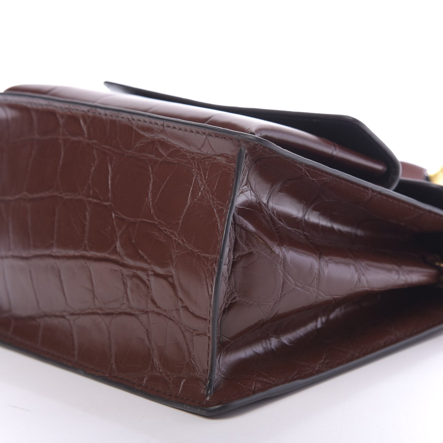 Calfskin Crocodile Embossed Uptown Shoulder Bag Brown