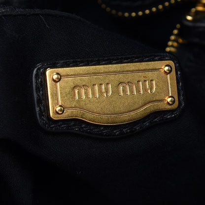 Miu Miu Vitello Drawstring Bow Satchel Black 8 of 9