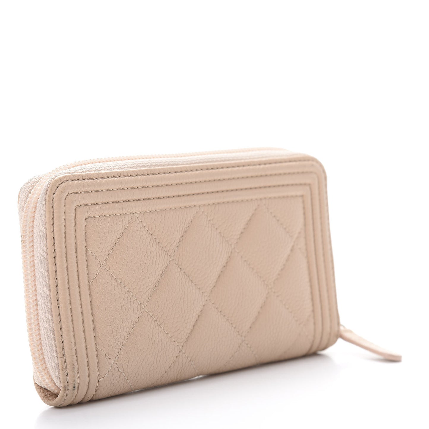 Caviar Quilted Small Boy Zip Around Wallet Beige