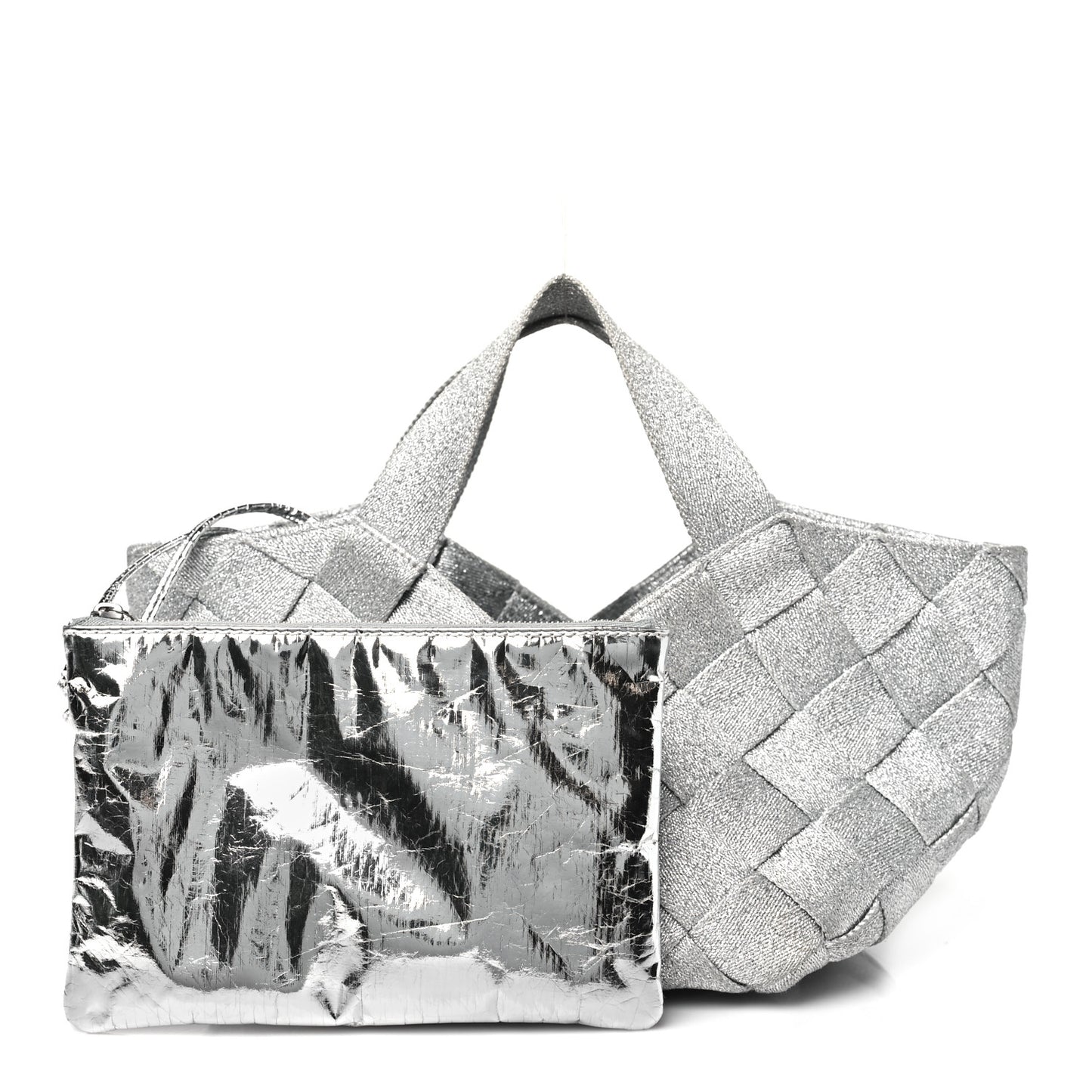 Webbing Maxi Intrecciato Mini Cassette Tote Silver