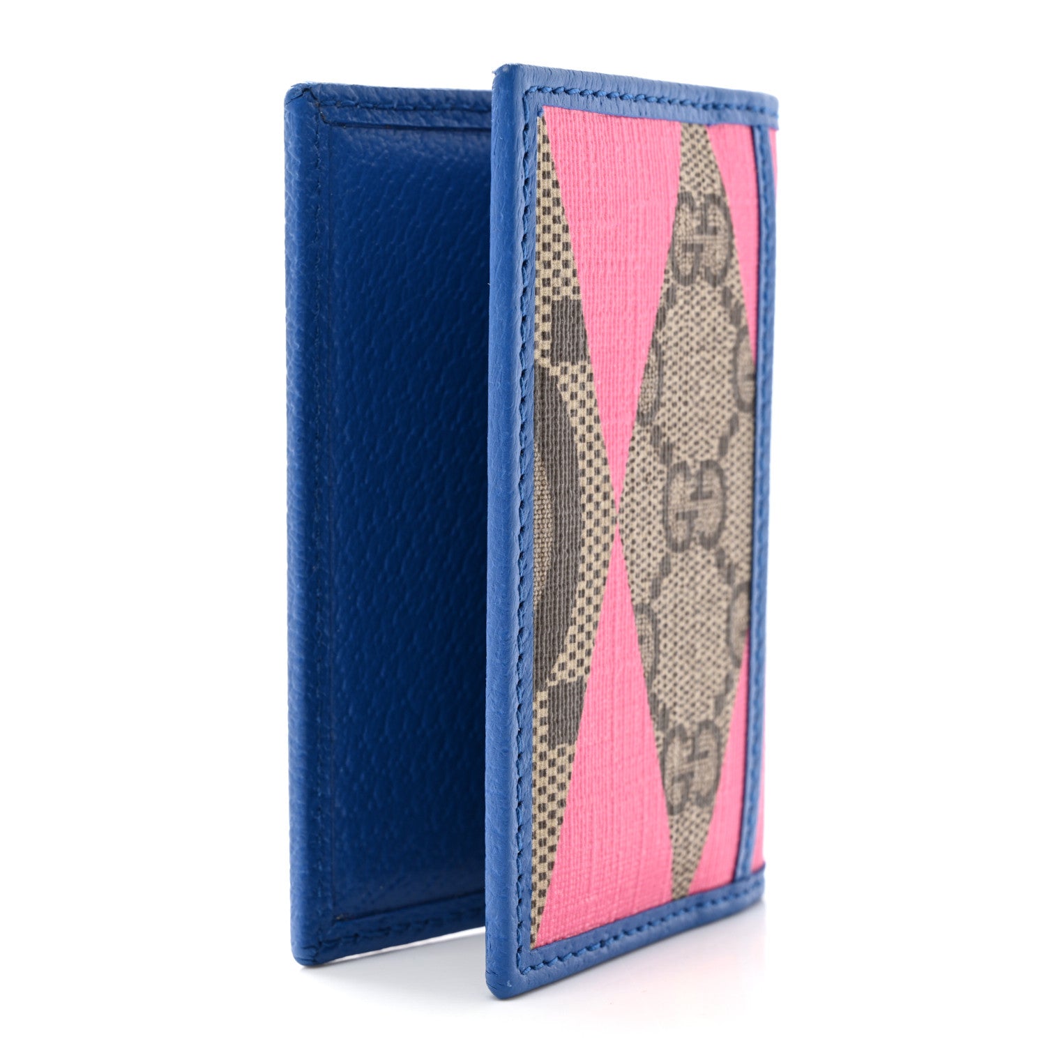 Gucci GG Supreme Monogram Textured Dollar Calfskin Rhombus Print Card Case Beige Ebony Pink 3 of 8