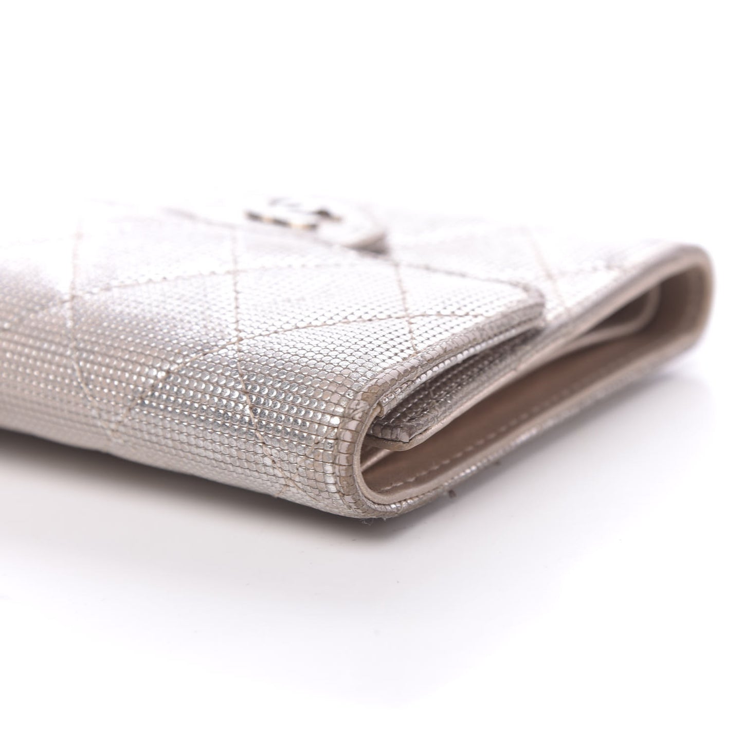 Metallic Calfskin Pixel Effect Quilted Compact Flap Wallet Gold