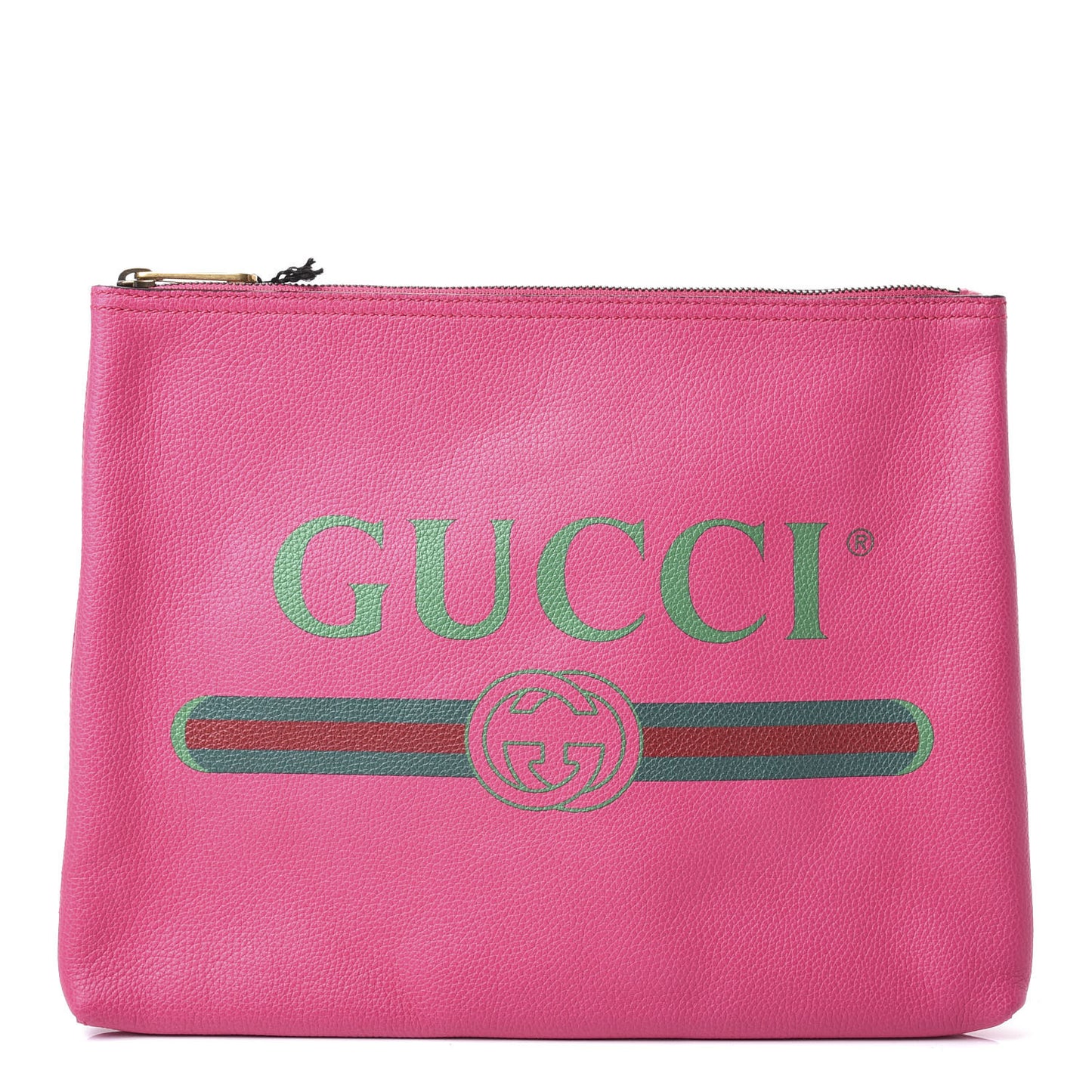 Pebbled Calfskin Medium Logo Portfolio Clutch Box Pink Green