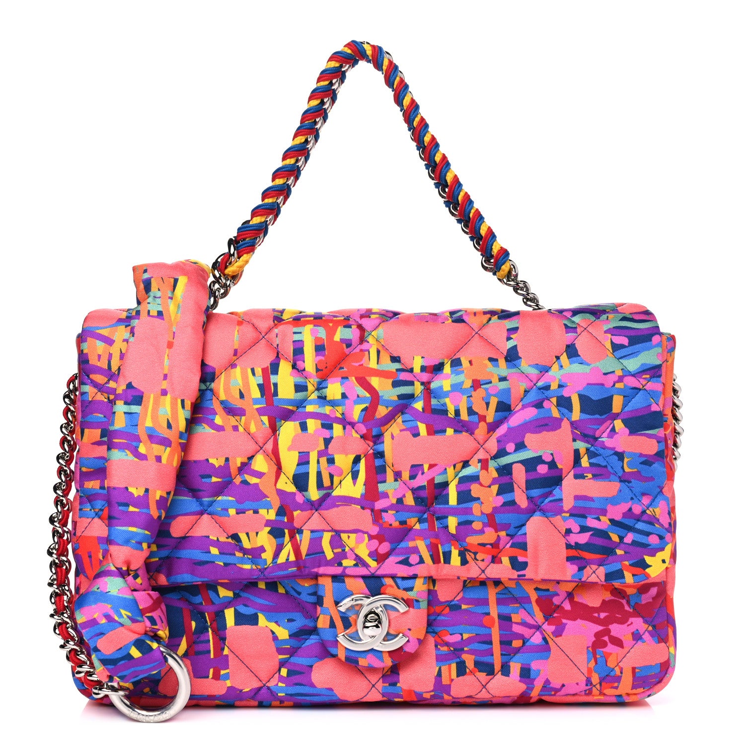 Chanel Foulard Fabric Quilted Printed Flap Pink 1 of 4