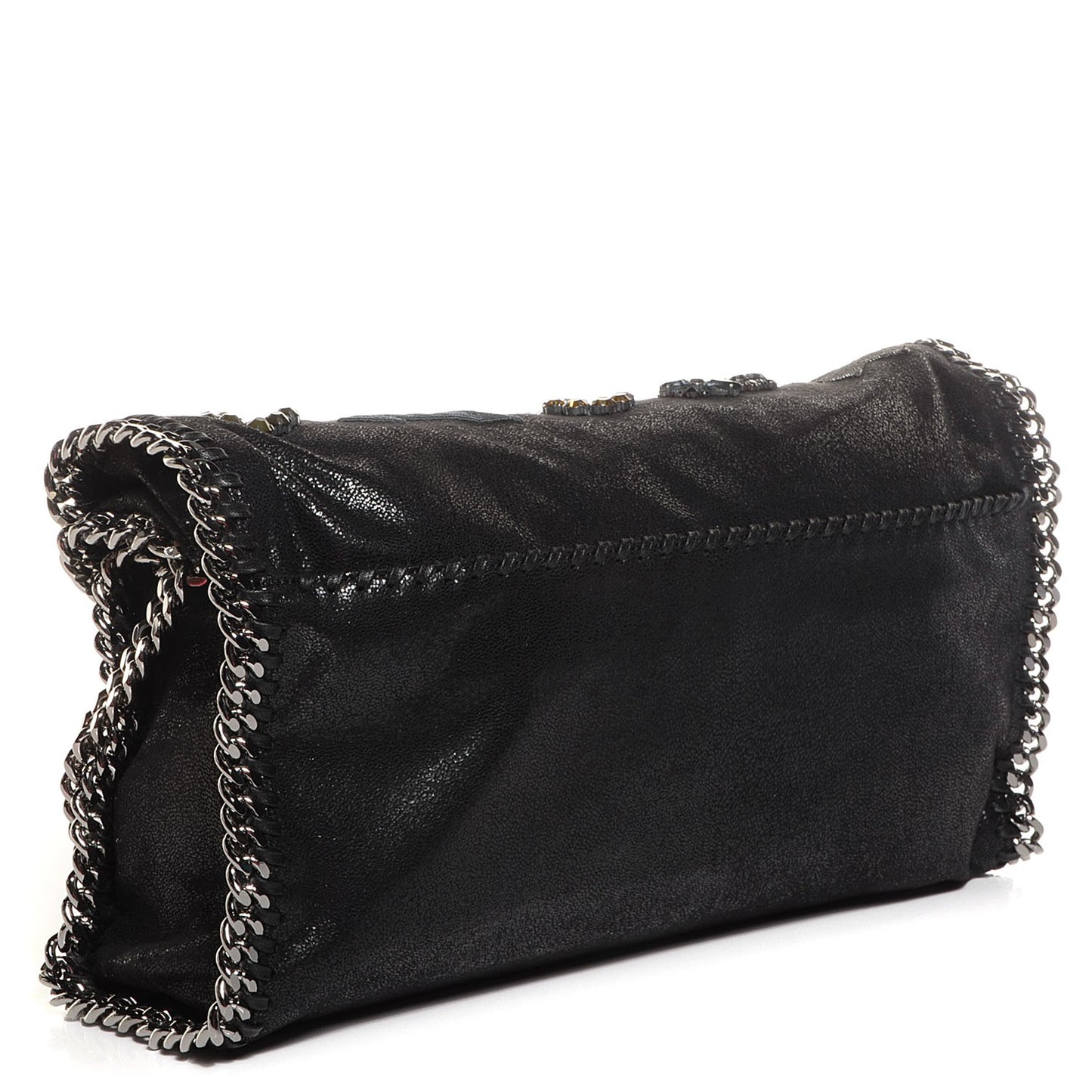 Embellished Shaggy Deer Small Falabella Fold Over Tote Black