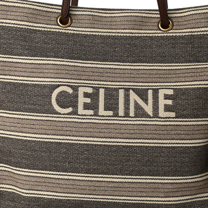 Celine Canvas Calfskin Jacquard Vertical Cabas Grey Brown 7 of 9