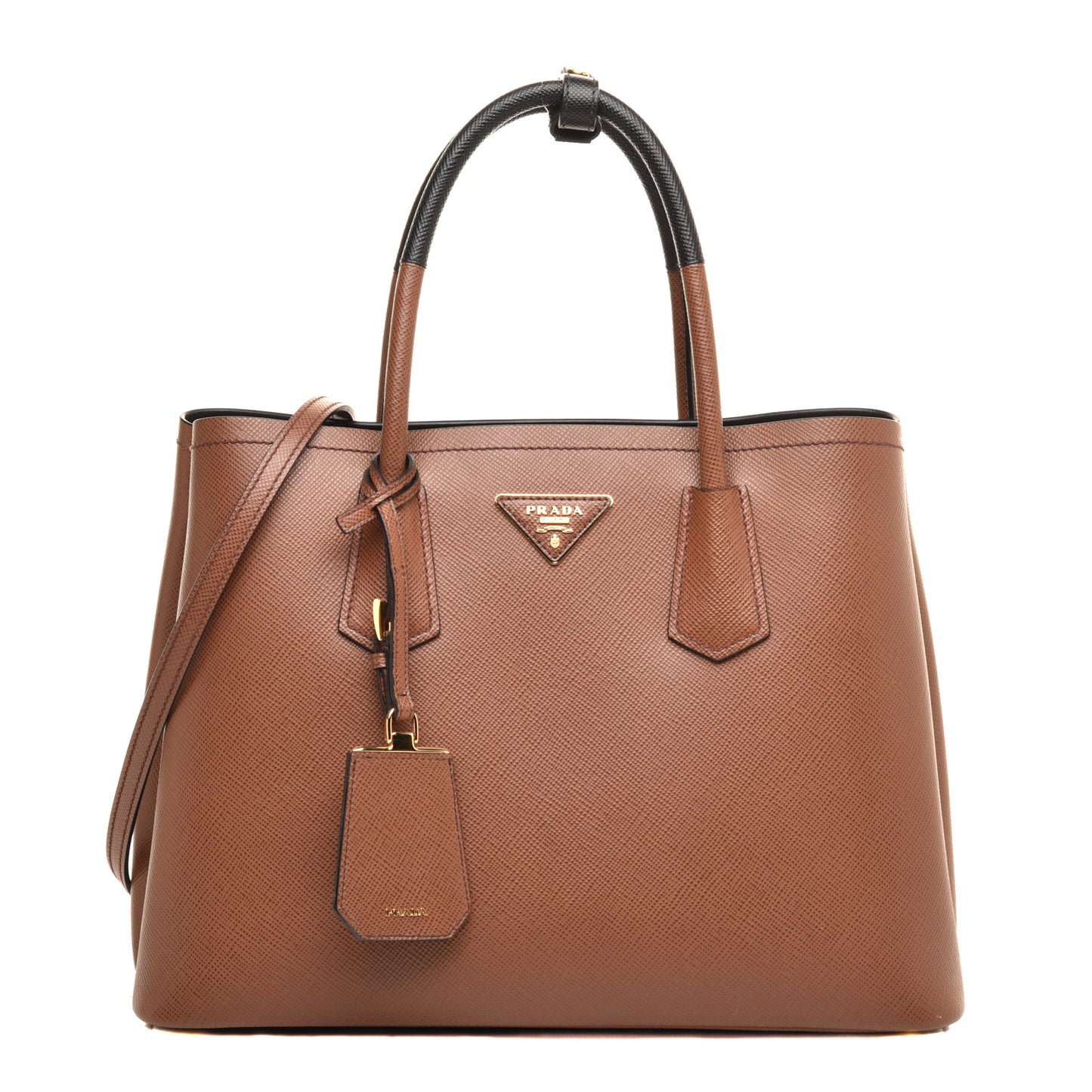 Saffiano Cuir Medium Bi-Color Double Bag Palissandro Black