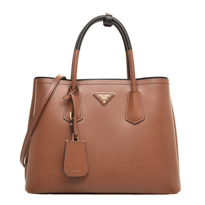 Prada Saffiano Cuir Medium Bi-Color Double Bag Palissandro Black 1 of 8