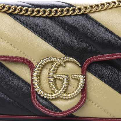 Gucci Vintage Effect Calfskin Matelasse Diagonal Striped Super Mini Torchon GG Marmont Shoulder Bag Black Beige 10 of 10