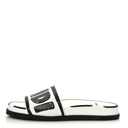Fendi X JOSHUA VIDES Roma Calfskin Fussbetts Slide Sandals 36 Snow White Black 1 of 7