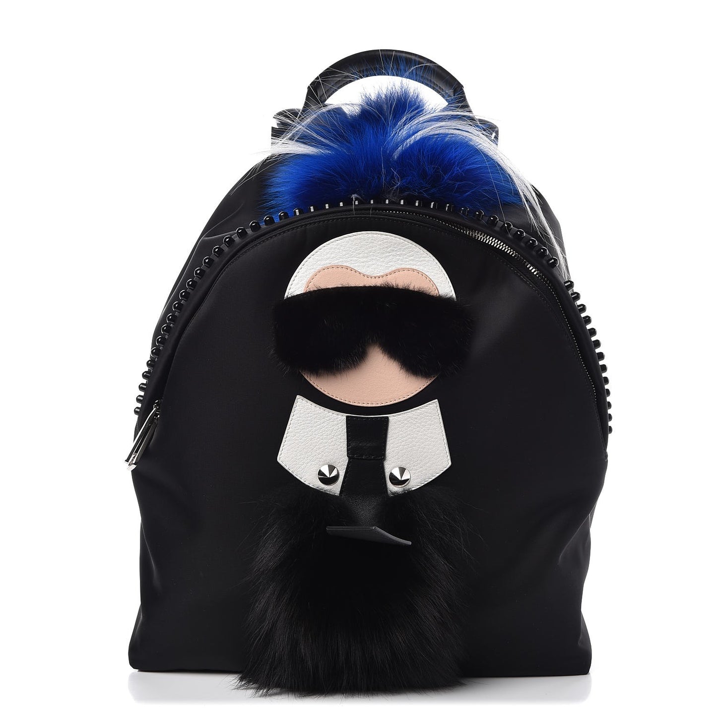 Nylon Vitello Century Mink Fox Goat Fur Studded Karlito Backpack Black Multicolor