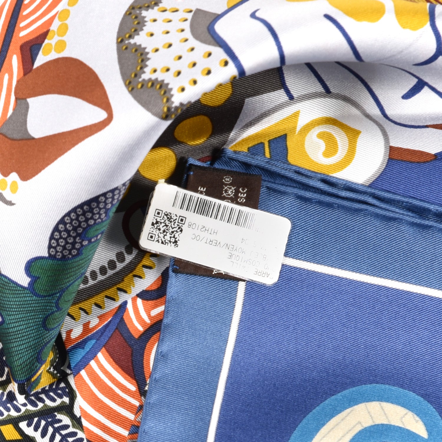 Hermes Silk Twill Duo Cosmique Scarf 90 Bleu Moyen Vert Ocre 5 of 5