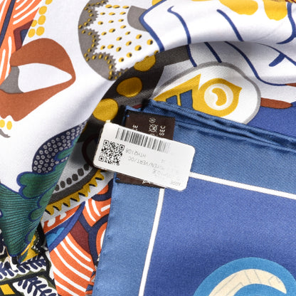Hermes Silk Twill Duo Cosmique Scarf 90 Bleu Moyen Vert Ocre 5 of 5
