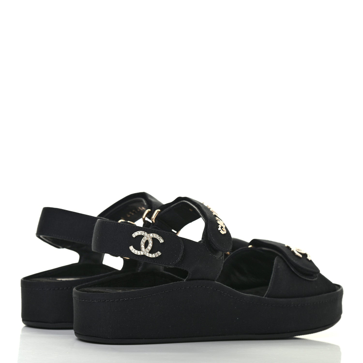 Chanel Grosgrain Crystal Logo Platform Sandals 38 Black 4 of 8