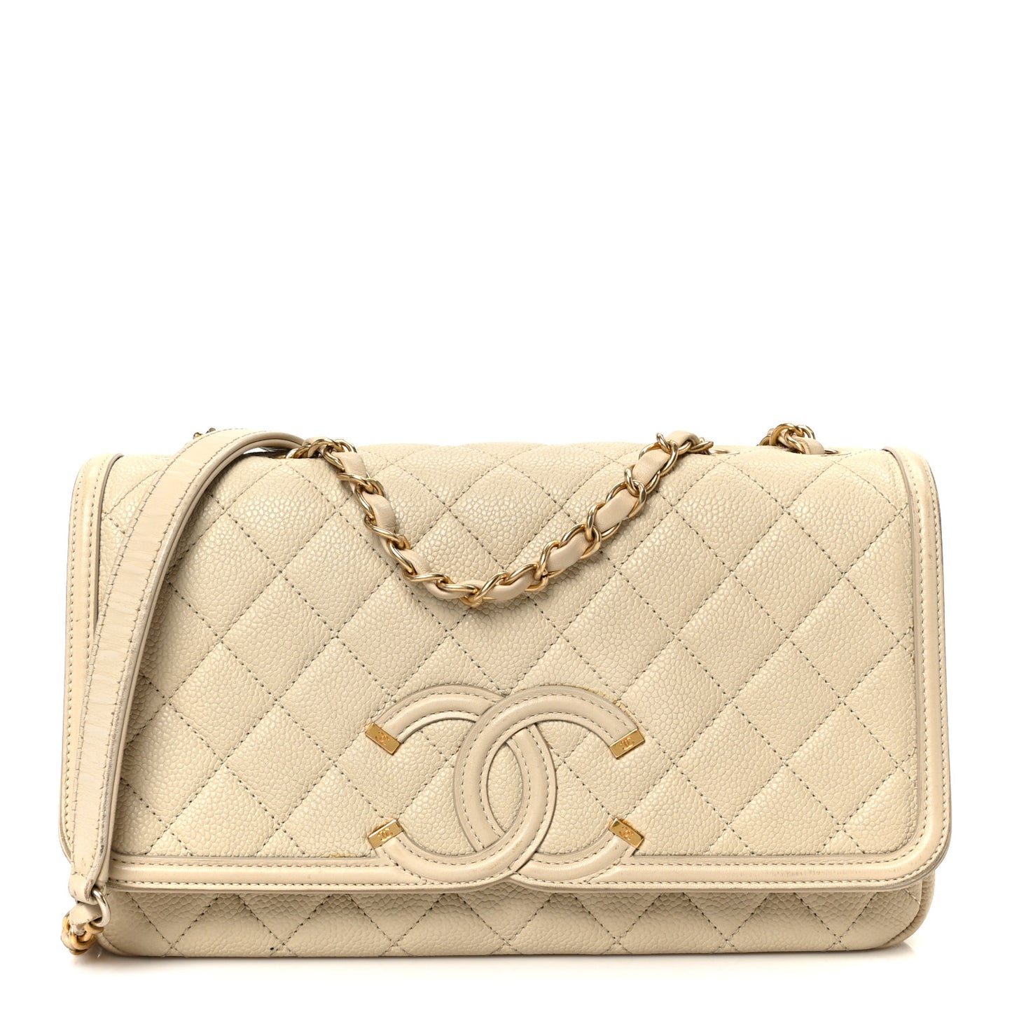 Caviar Quilted Medium CC Filigree Flap Beige