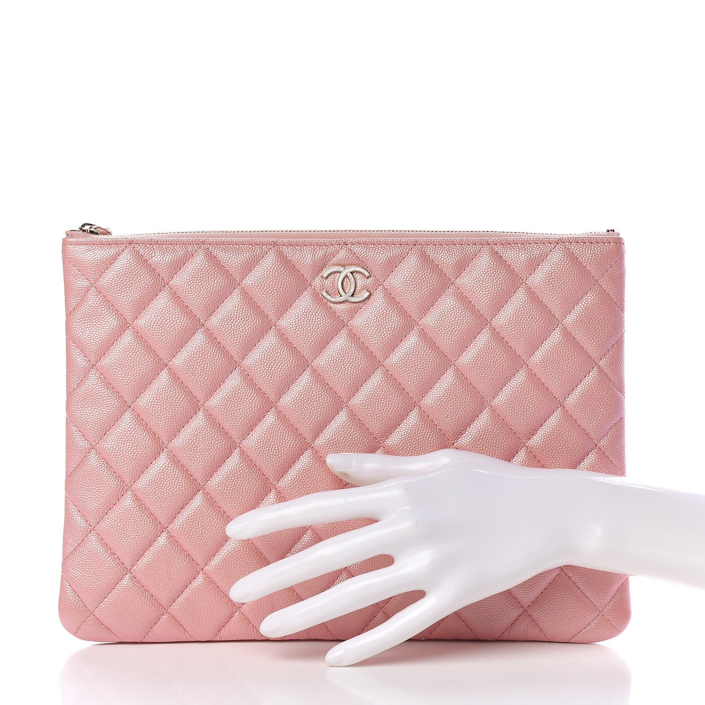 Iridescent Caviar Quilted Medium Cosmetic Case Rose Pink