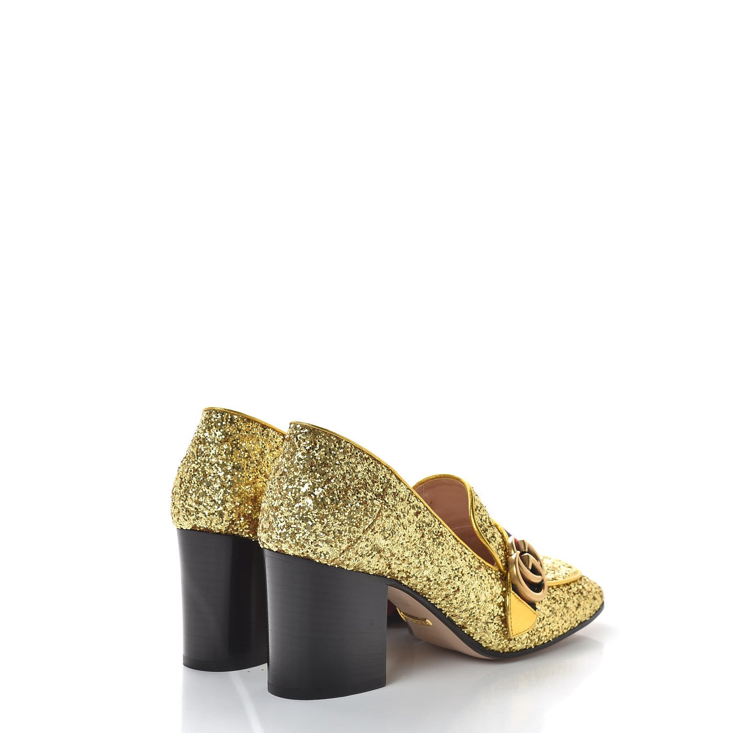 Gucci Glitter Nappa Web Peyton 75mm Loafer Pumps 38.5 Oro Vecchio 4 of 11