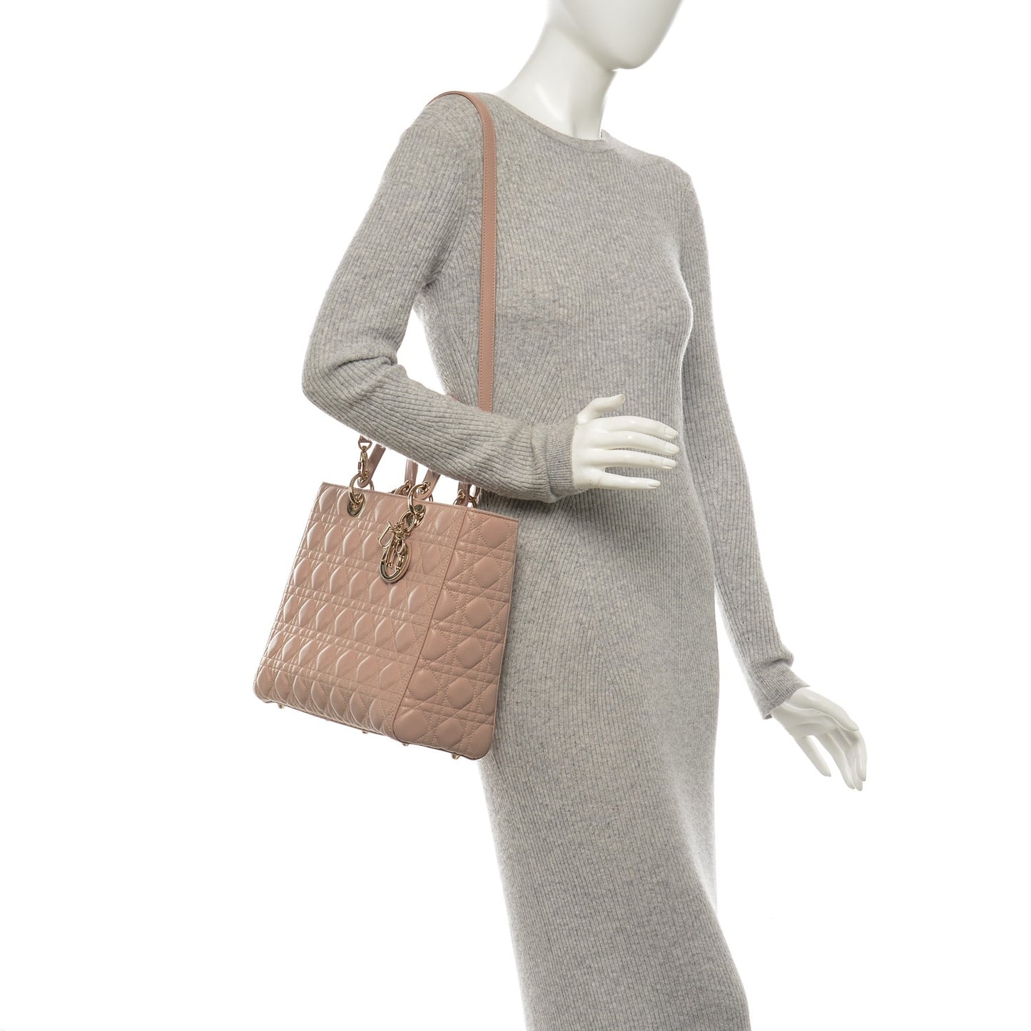 Lambskin Cannage Large Lady Dior Rose Poudre