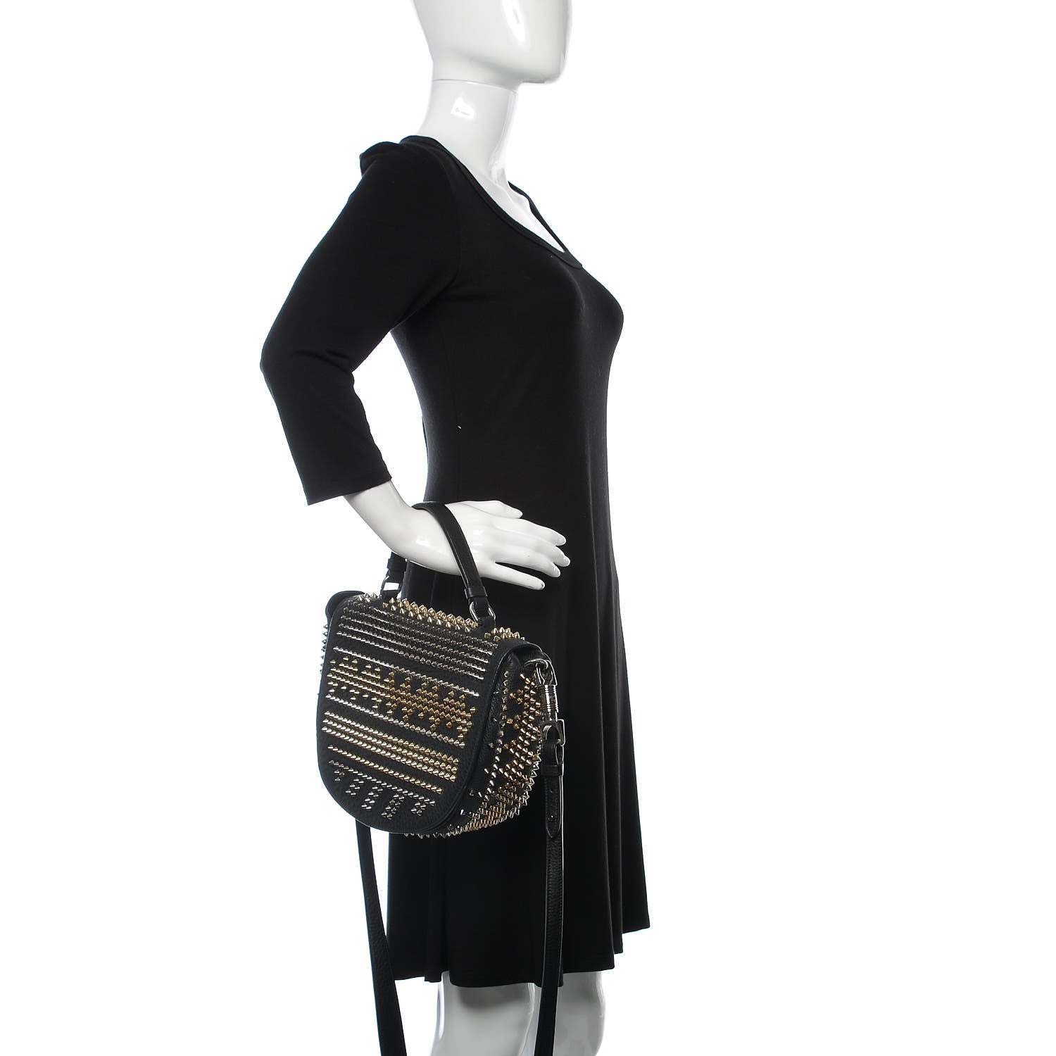 Christian Louboutin Calfskin Mix Chevron Spikes Panettone Messenger Black 3 of 10