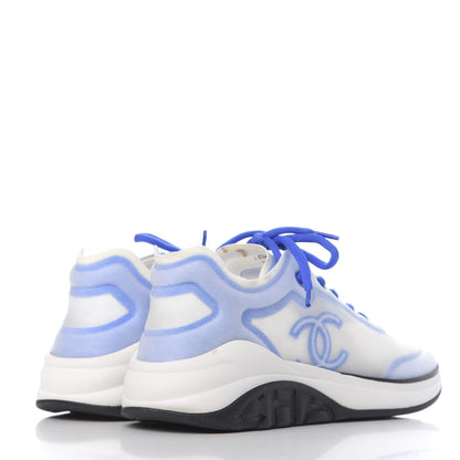 Chanel Calfskin Mesh Lycra Womens Logo Sneakers 41.5 White Blue 4 of 10