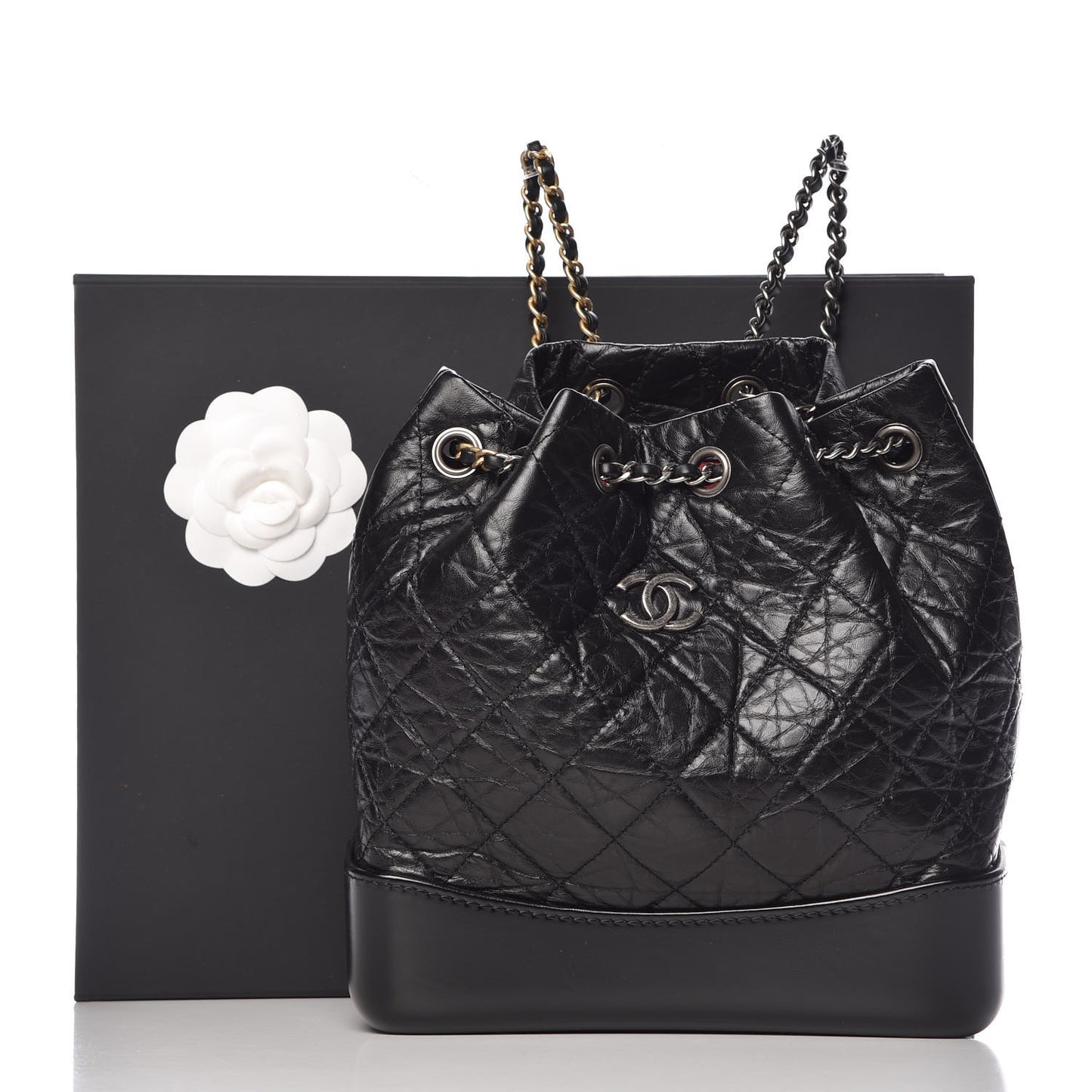 Aged Calfskin Quilted Small Gabrielle Backpack Black