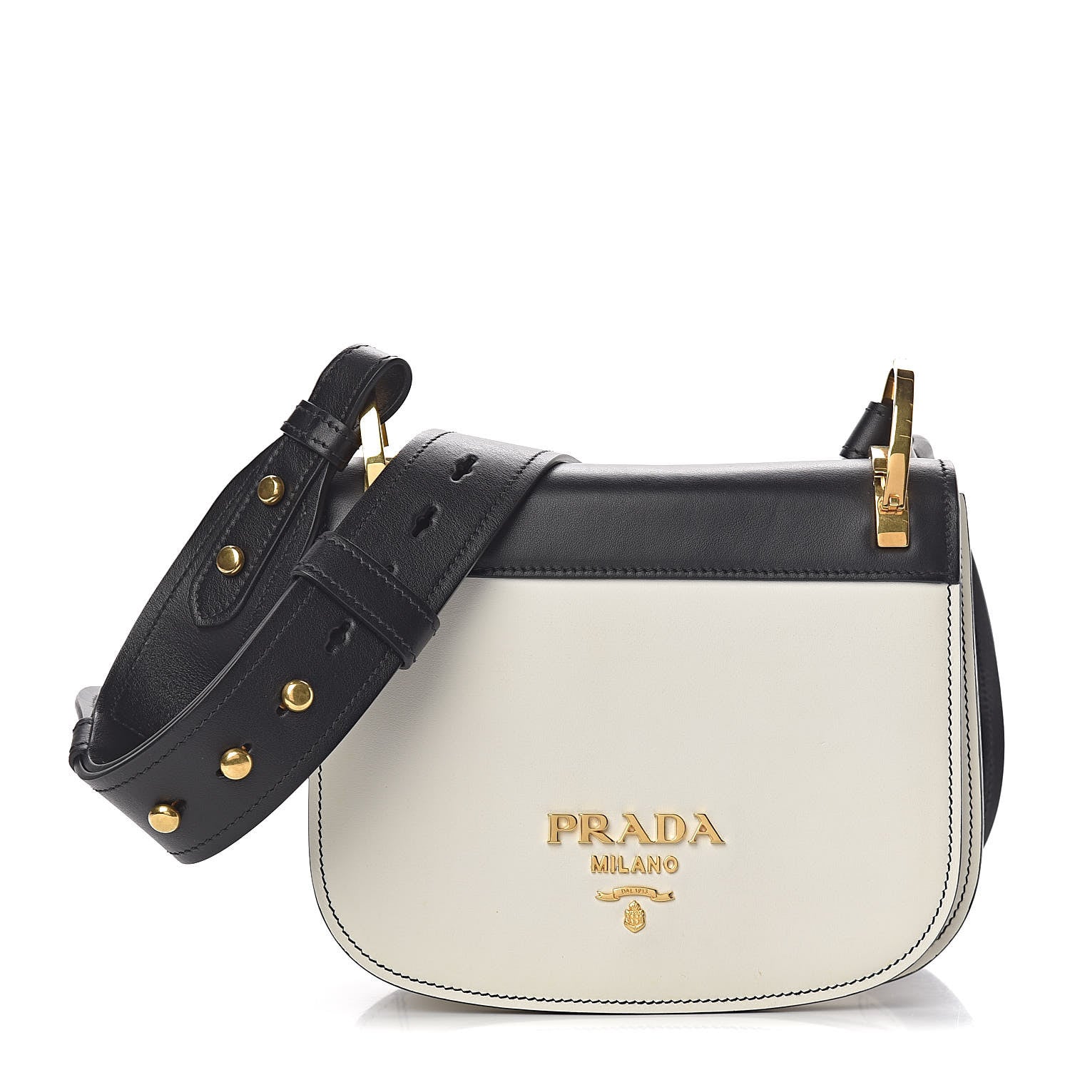 Prada City Calf Pionniere Saddle Bag Black White 1 of 9