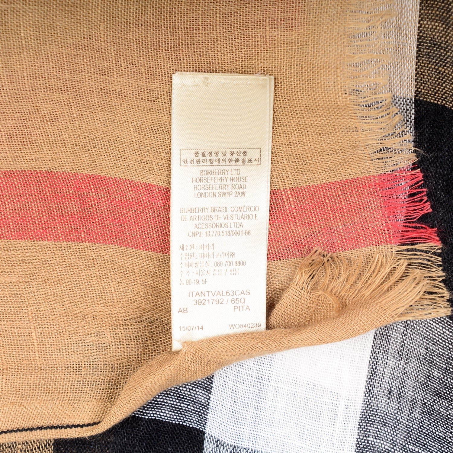 Burberry Linen Check Lightweight Scarf Camel 6 of 6