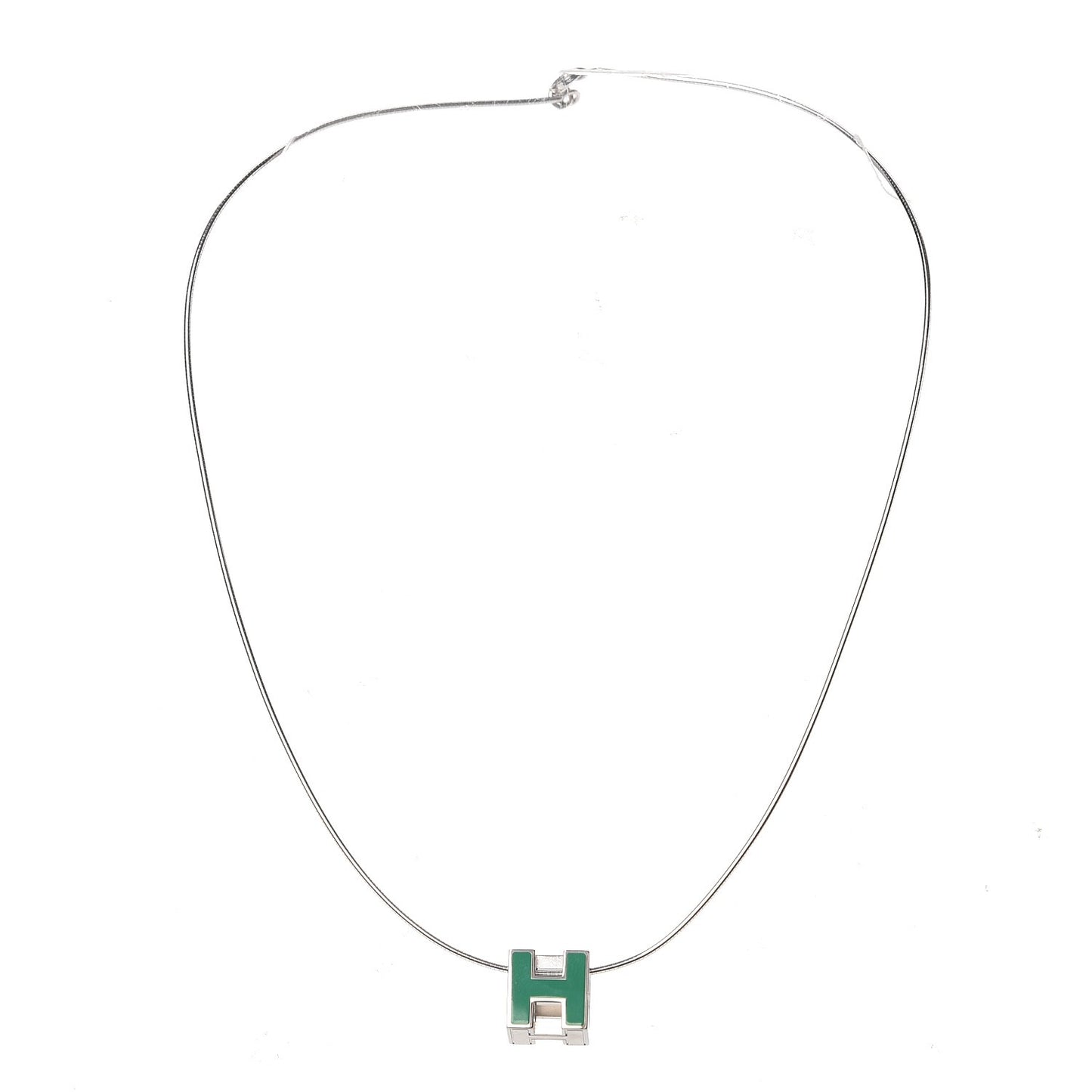 Lacquered Palladium Cage d'H Pendant Necklace Vert Malachite